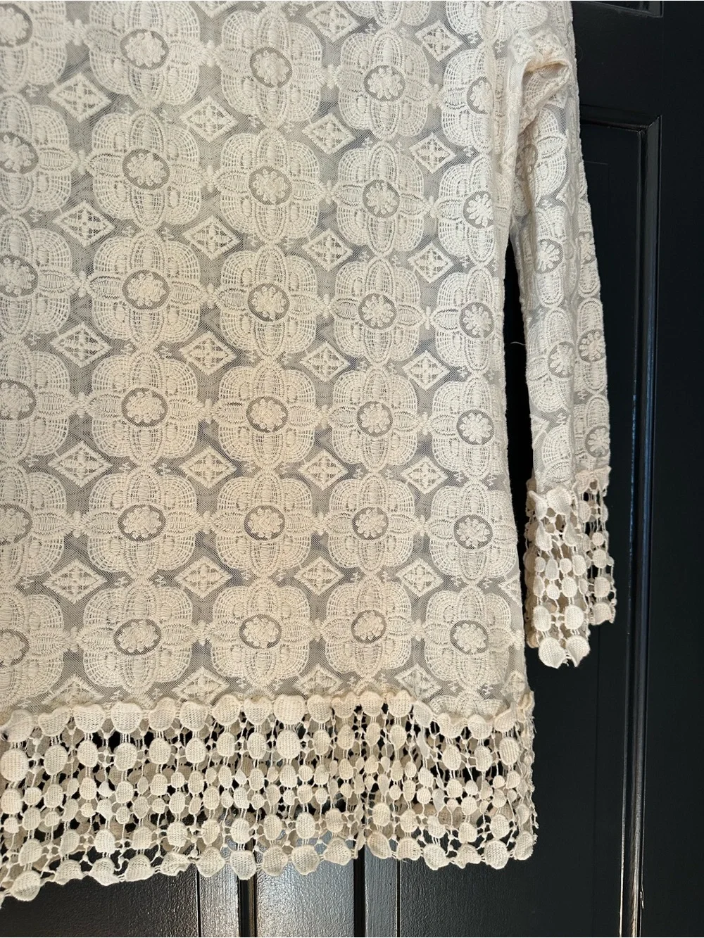 Freeway Ivory Crochet Lace Swim Cover-Up Tunic Dress Boho L